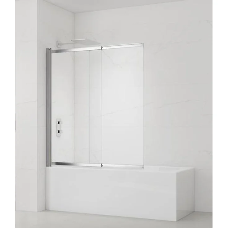 SAT Badewannenabtrennung 2-teilig Schiebesystem, 140 x 120 cm, Sicherheitsglas Easy Clean, Chrom glänzend