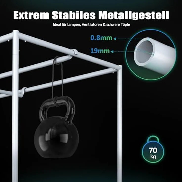 NovaGrove Growzelt 60x60x180cm, Growbox mit 1680D robuster Außenschicht, hochreflektierender Diamant-Aluminium-Innenbeschichtung, schwarz – Bild 5