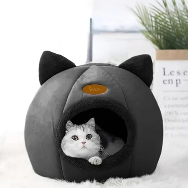 Purlov IZOXIS Katzenliege, Plüschbett mit rutschfester PVC-Unterseite, wasserdicht, für Katzen bis 6 kg – Bild 3