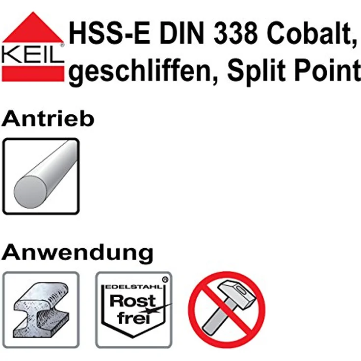 KEIL 307 501 110 Metallbohrersortiment HSS-E DIN 338 Cobalt, geschliffen, Split Point, 19-teilig Ø 1,0-10,0 mm um 0,5 mm steigend, in RoseBox - Preisvergleich – Bild 3