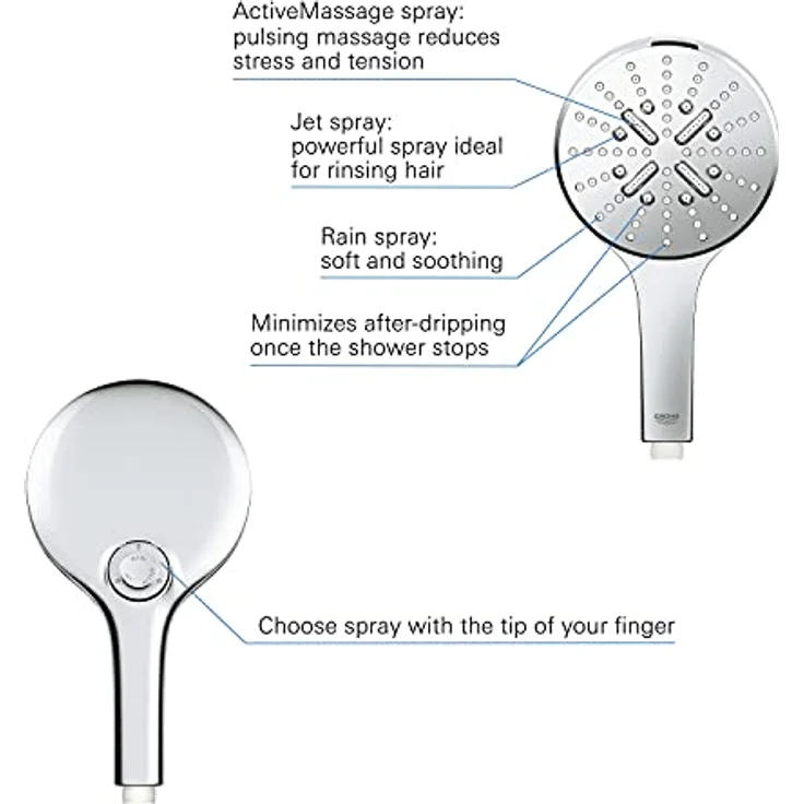 Grohe Rainshower SmartActive 130, Handbrause mit 3 Strahlarten, 12 l/min, chrom – Bild 6