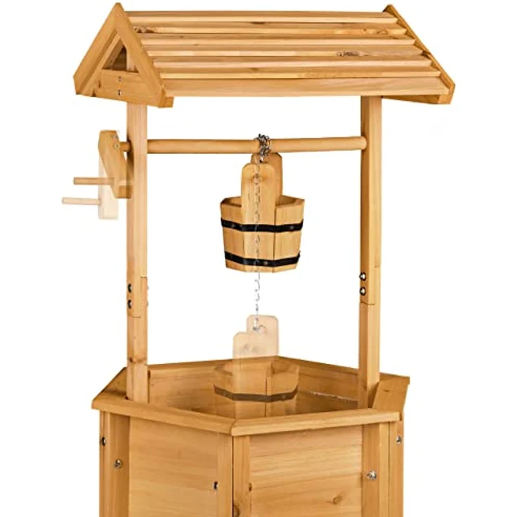 Relaxdays Dekobrunnen Garten Holz, Rolle, Eimer, HxBxT: 82 x 47 x 41 cm, Zierbrunnen, Gartendeko, Holzbrunnen, natur - Preisvergleich – Bild 4