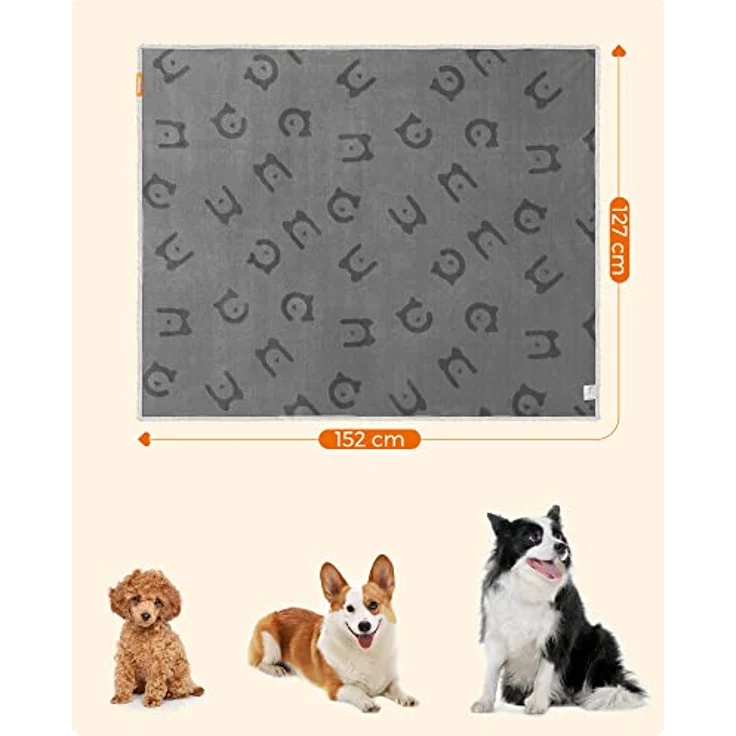 Feandrea wasserdichte Hundedecke, Sherpa Fleece Haustier Decke für mittelgroße und große Hunde, Katzen, 152 x 127 cm, XL, maschinenwaschbar, beidseitiger Sofabezug-Schutz, grau – Bild 5