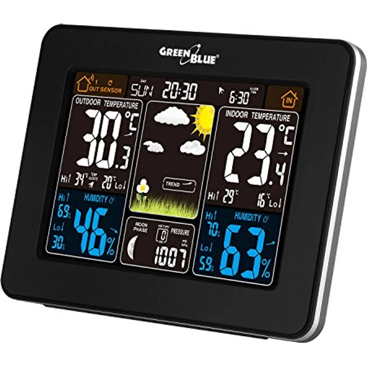 Greenblue 46004, Akku Wetterstation mit Innen- und Aussentemperaturmessung, Luftfeuchtigkeitstrend und Wandmontage, Schwarz – Bild 3