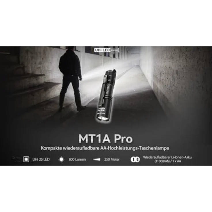"Nitecore LED Taschenlampe MT1A PRO 800 Lumen - EDC-Taschenlampe, USB-C aufladbar, IP68 wasserdicht, kratzfeste Linse" – Bild 2
