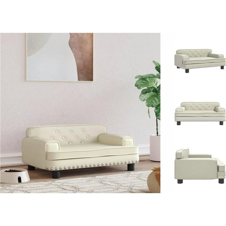 vidaXL Hundekorb Hundebett Creme 70x45x30 cm Kunstleder Körbchen Hundesofa