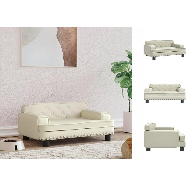 vidaXL Hundekorb Hundebett Creme 70x45x30 cm Kunstleder Körbchen Hundesofa – Bild 1