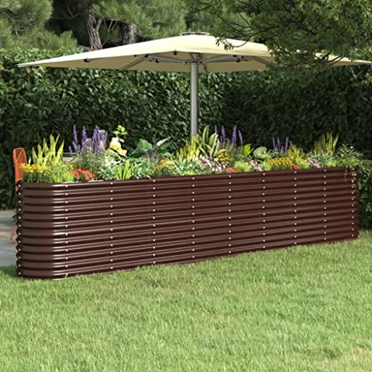 vidaXL Hochbeet, Wetterfestes Hochbeet für Garten Balkon Terrasse, Kräuterhochbeet aus pulverbeschichtetem Stahl Braun – Bild 2