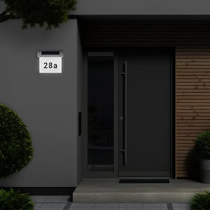MeLiTec Solar-Hausnummer SH01, moderne LED-beleuchtete Hausnummer, wasserdicht, aus Edelstahl, kabellos mit Ziffern- & Buchstabenset – Bild 4