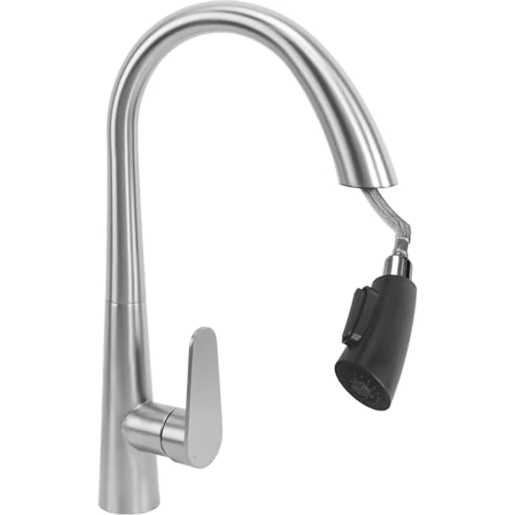 wohnwerk.idee Küchenarmatur ROSS, Ausziehbarer Wasserhahn in Gold Matt Gebürstet mit Schwarz Chrom Finish – Bild 4