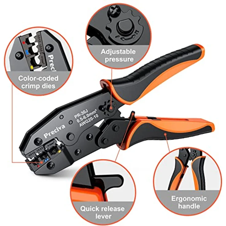 Preciva Crimpzange für isolierte Kabelschuhe, Krimpwerkzeug 0,5-6mm² mit ergonomischem Design und hoher Präzision – Bild 3
