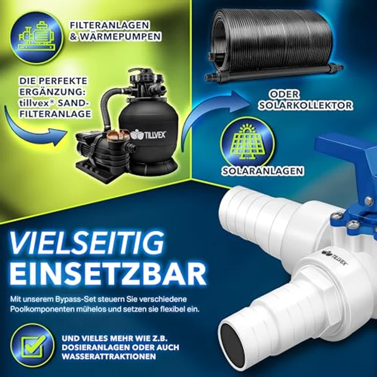 tillvex® Bypass Set Pool, 12-teiliges Zubehörset für Sandfilteranlagen, Wärmepumpen und Poolheizung, Ø32 & 38 mm Anschluss – Bild 6