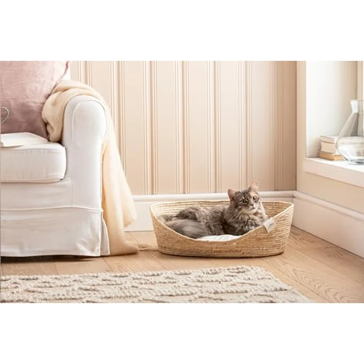 Dehner Premium Lovely Kuschelbett Guter Schlaf, Ø 38 cm, Höhe 13 cm, Naturmaterial/Plüsch, weiß/beige – Bild 5