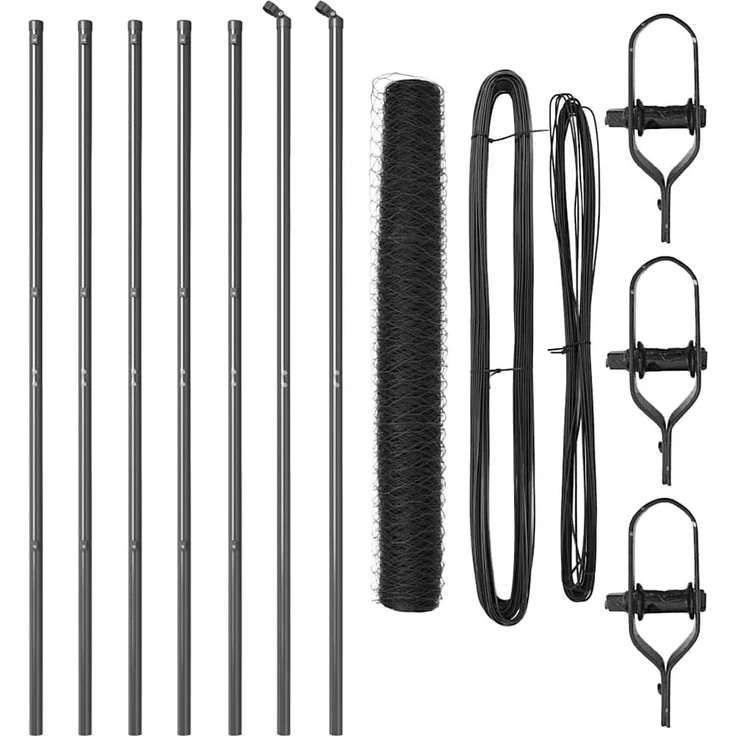 vidaXL Bodenmontierter Sechseckzaun 10 x 1 m, PVC-beschichteter Stahl, grau, wetterbeständig und korrosionsresistent