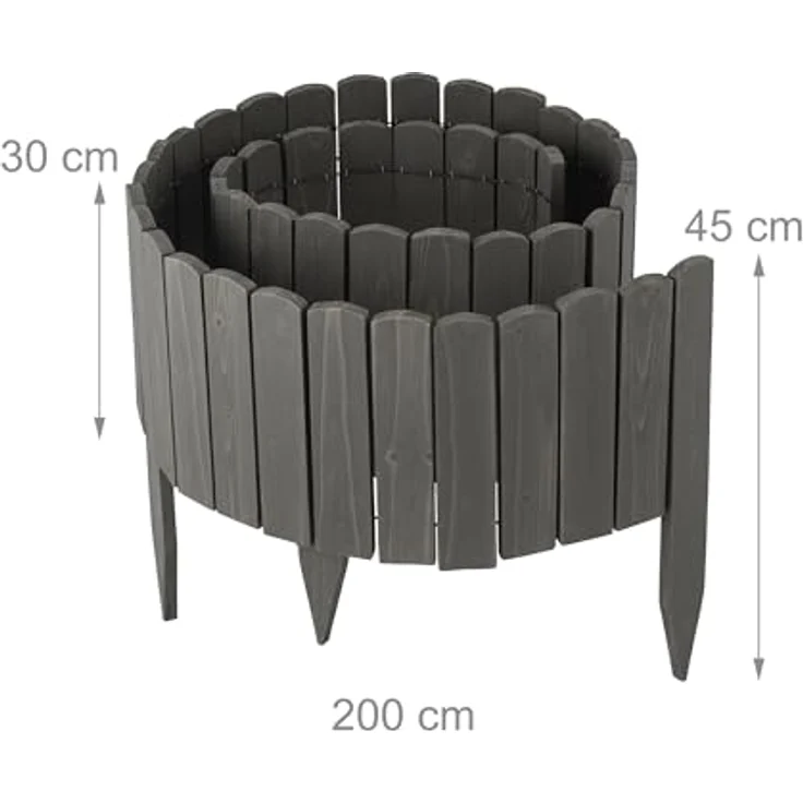 Relaxdays Beeteinfassung, 200 cm flexibel aus Tannenholz, Sichthöhe 30 cm, dunkelgrau, Rasenkante zum Stecken – Bild 4