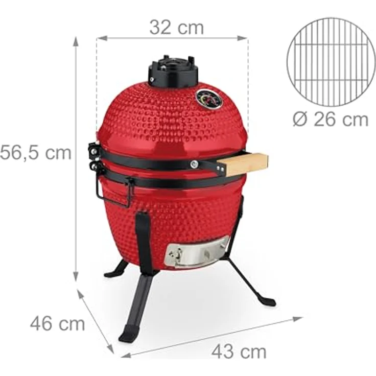 Relaxdays Kamado-Grill, Keramikgrill mit 26 cm Grillfläche, präzise Temperaturregelung und integriertem Thermometer – Bild 4