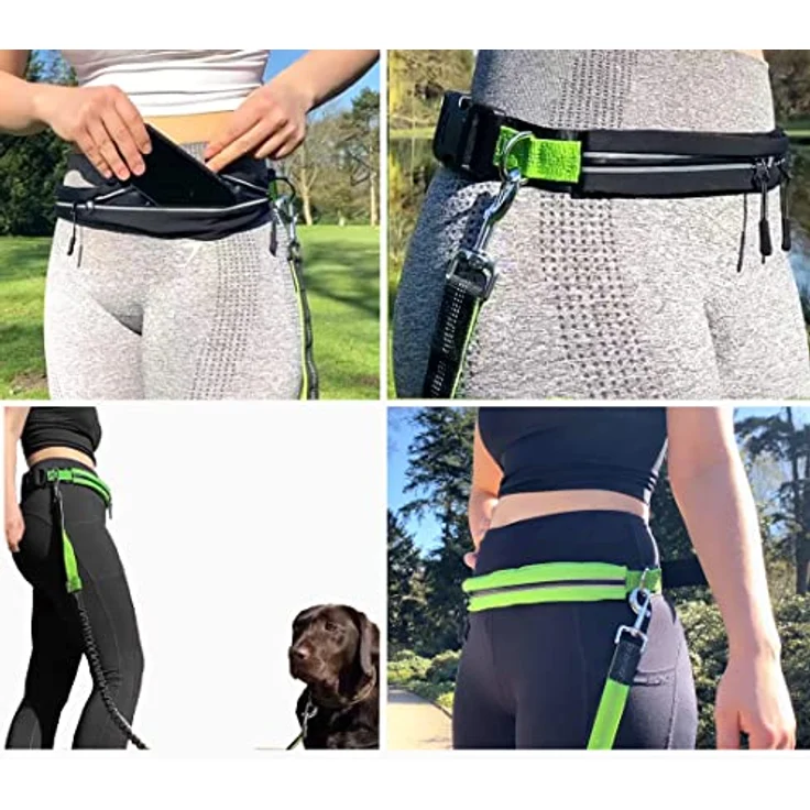 Leisegrün Joggingleine für große Hunde | Freihandleine zum Joggen mit Bauchgurt und Ruckdämpfer | Länge 125 cm bis 175 cm | Farbe: Schwarz – Bild 3