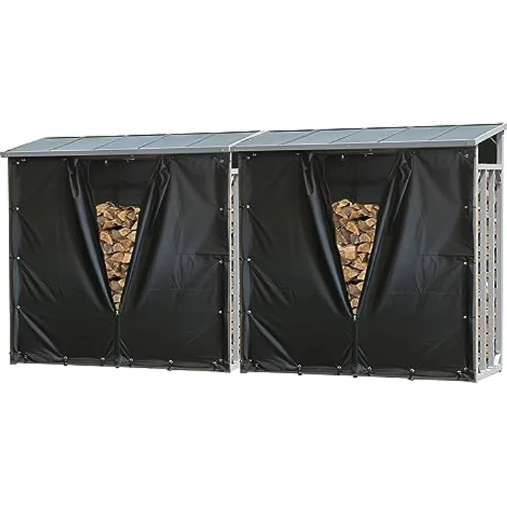 QUICK STAR Kaminholzregal Set 2 Stück, Aluminium wetterfest mit Wetterschutz Schwarz, 185 x 70 x 185 cm, pro 40 mm Stahlprofil, Kapazität 4,6 m³ (7 SRM)