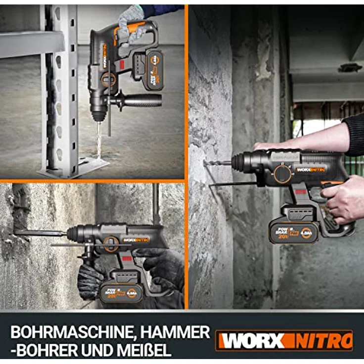 Worx Akku-Bohrhammer NITRO WX381, max. 1350 U/min, 3-In-1, Brushless-Motor, inkl. Akku & Schnellladegerät – Bild 3