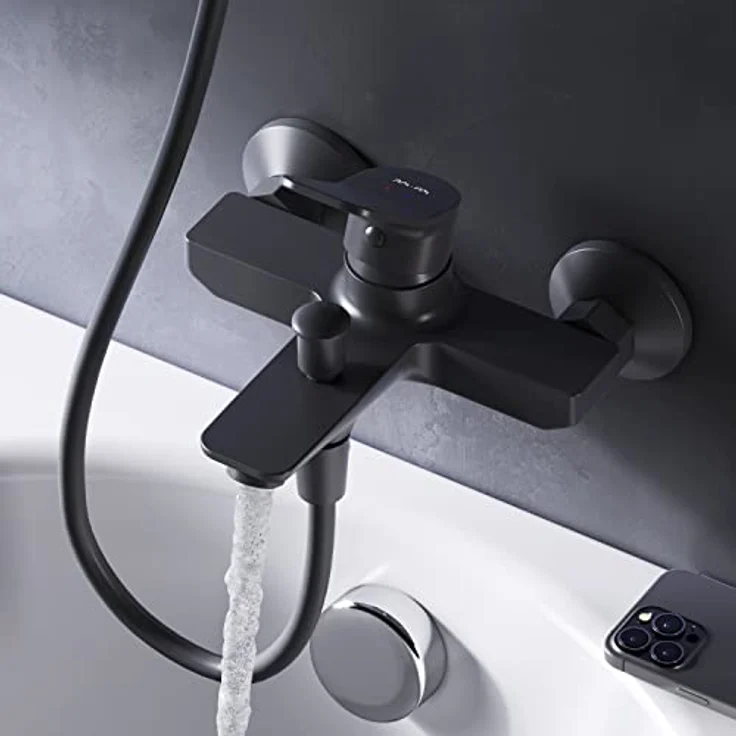 AM.PM FXA10022 X-Joy Einhebel-Wannenarmatur, Aufputz Wasserhahn Bad, Schwarz, mit 35 mm SoftMotion Keramikkartusche und Neoperl Aerator – Bild 2