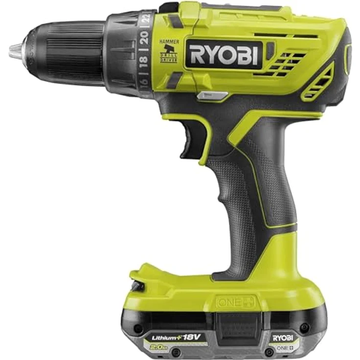 RYOBI 18 V ONE+ Akku-Schlagbohrschrauber R18PD32-1C20G, 2-Gang-Getriebe mit 50 Nm Drehmoment, 24 Drehmomentstufen, 13 mm Schnellspannbohrfutter, inkl. 2,0Ah Akku und Ladegerät – Bild 1