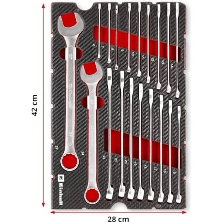 Einhell Werkzeugkoffer E-Case 370521, 19-teiliges Gabel-Ringschlüssel-Set aus Chrom-Vanadium-Stahl, Carbon-Optik – Bild 10