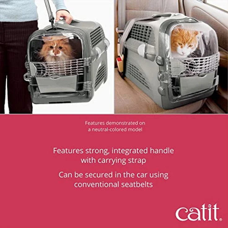 Catit Tiertransportbox Cabrio Transportbox mit Vollständiger Durchlüftung und Rutschfestem Bodenbelag, rot/grau – Bild 3