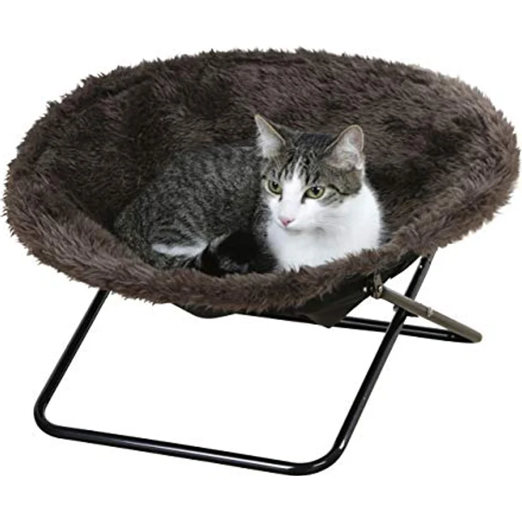 Kerbl Pet Pet Liegemulde Sharon, Kuscheliger Katzenliegeplatz, Mit Plüschbezug, Klappbares Metallgestell, Ø 50cm, Braun – Bild 2