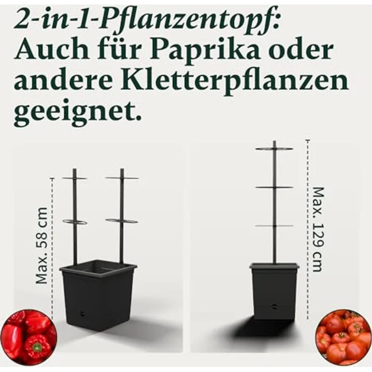 VERDOBA Tomatentopf mit Rankhilfe, 3,5L Wasserspeicher für Selbstbewässerung, schwarzer Tomatenturm aus recyceltem Material, ideal für Tomatenanzucht – Bild 5