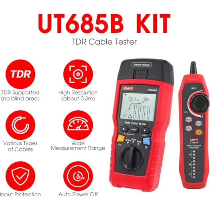 UNI-T TDR UT685B Netzwerkkabel-Tester, PoE-fähig, 2,8" LCD-Display, RJ45, RJ11, Messung bis 500 m – Bild 2