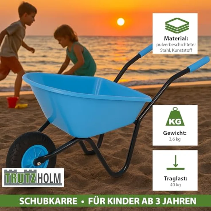 TRUTZHOLM Kinderschubkarre Uni, Schiebkarre aus pulverbeschichtetem Stahl mit 40 kg Traglast, hellblau, 3,6 kg, Vollgummirad – Bild 3