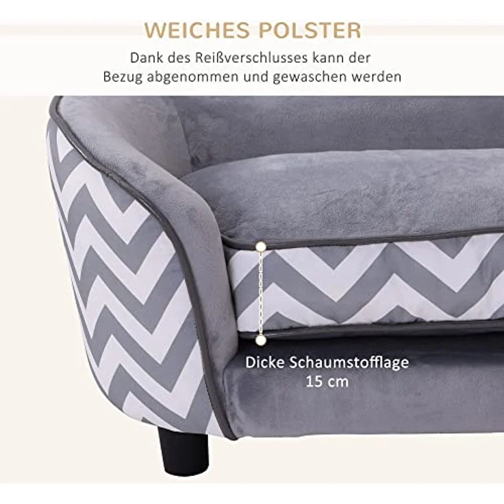 Pawhut Haustiersofa Hundecouch Hundesofa Hundebett Hundematte Katze Kissen gepolstert Holz Schaumstoff Grau 68,5 x 40,5 x 40,5 cm – Bild 5