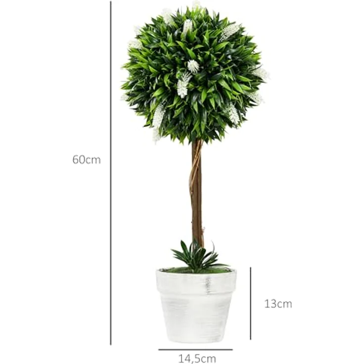 HOMCOM Kunstpflanze 2er-Set groß 60 cm Lavendelbäume, für Innen- und Außenbereiche, weiß – Bild 5