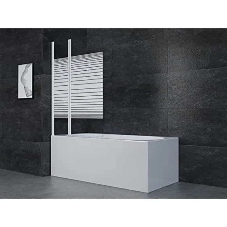 Marwell White Lines Badewannenaufsatz 100 x 140 cm Duschwand für Badewanne 2-teilig faltbar in matt weiß- Duschabtrennung aus 4 mm starken Einscheibensicherheitsglas – Bild 1