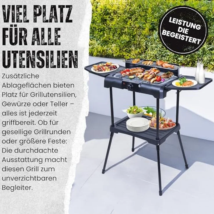 Sommertal BBQ231 Elektrogrill, 2200W 2-in-1 Tisch- und Standgrill mit Windschutz, stufenlosem Temperaturregler und Ablagefläche – Bild 5