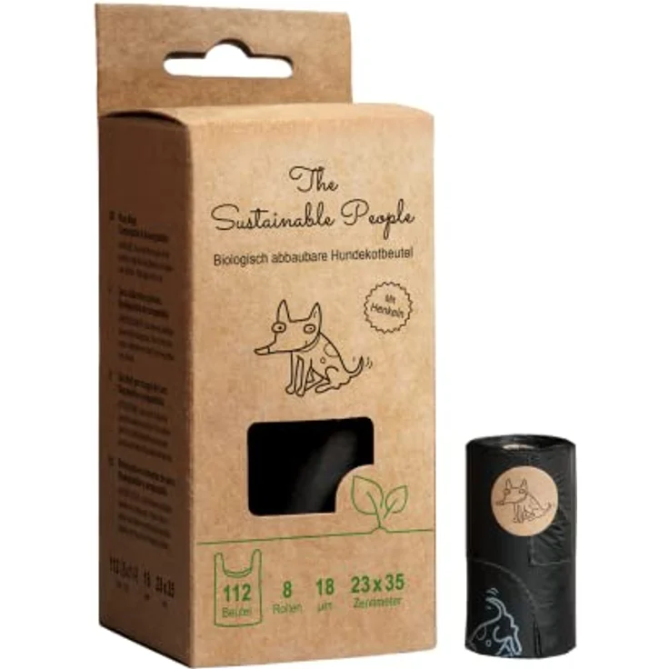 TSP Bio-abbaubare Hundekotbeutel mit Henkeln - OK compost HOME zertifiziert - 100% heim-kompostierbar und biologisch abbaubar - Gross & Extra Dick (18µm), (8 Rollen (112 Beutel)) – Bild 1