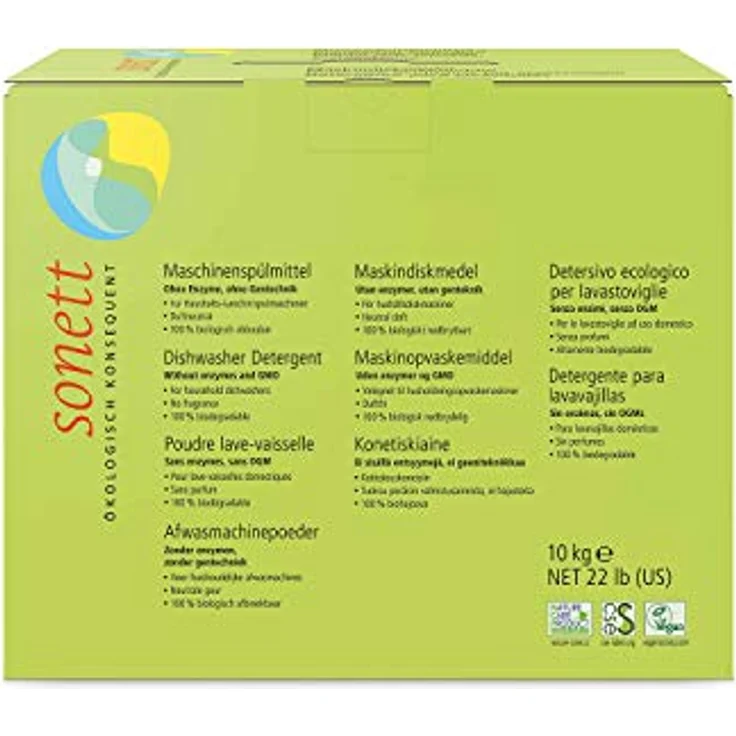 Sonett Maschinenspülmittel Pulver Konzentrat 10 kg, effektives Geschirrspülmittel ohne aggressive Bleichmittel, für Haushalts-Geschirrspülmaschinen bis 75 °C – Bild 1