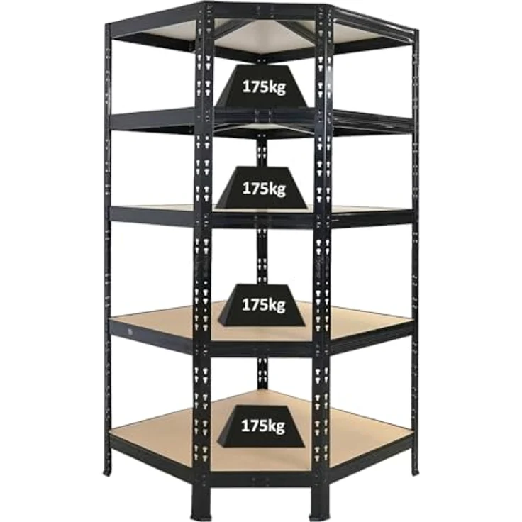Proregal Eckregal Tiger, 180 x 90 x 60 cm, 5 höhenverstellbare Fachböden, Traglast 175 kg pro Boden, Schwarz – Bild 1