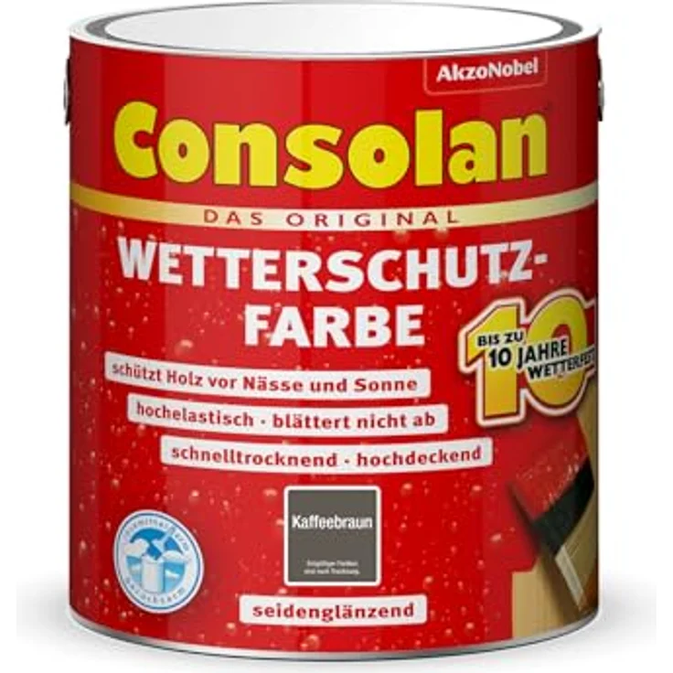 Consolan Holzschutzlasur Wetterschutz-Farbe, 2,5 L kaffeebraun, wetterfest und hochdeckend für Außenanwendungen – Bild 1