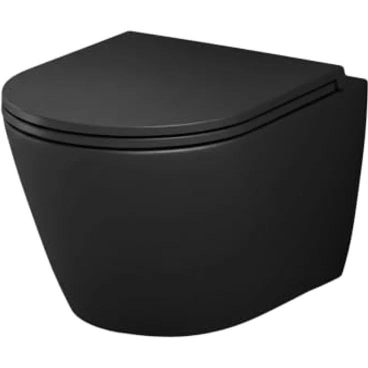 AM.PM Flash CNA1901PMBSC, Tiefspül-WC Wand-Toilette mit spülrandloser AquaSpin-Technik und schwarzem WC-Sitz mit Absenkautomatik, wandhängend, waagerechter Abgang, kompatibel mit Vorwandelement – Bild 1