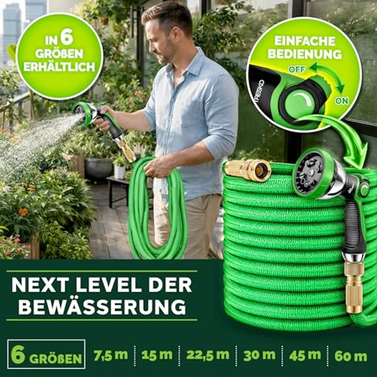 TRESKO Premium Gartenschlauch Flexibler Wasserschlauch dehnbarer Flexischlauch Grün 30m – Bild 3