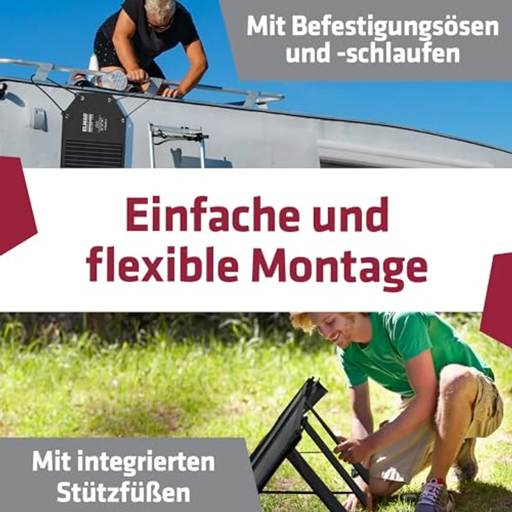 Elmag Faltbares Solarpanel SOLAR 100 DUO, monokristallin, 2x100Wp, kompaktes Design mit integrierten Stützfüßen und Befestigungsösen – Bild 6