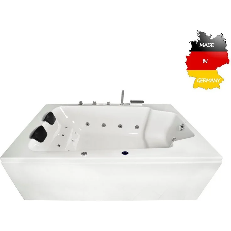 Basera® Whirlpool-Badewanne XXL Milos 190 x 120 cm für 2 Personen, Komplett-Set, 16 Massagedüsen, Wasserfall, LED, Hochglanz Weiß - Preisvergleich – Bild 1