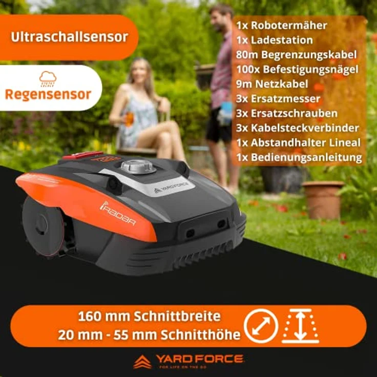 Yard Force Mähroboter Compact 300RBS, bis 300 m² Rasenfläche, 16 cm Schnittbreite, 20 - 55 cm Schnitthöhe – Bild 3