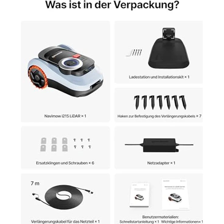 NAVIMOW Navimow i215 LiDAR Mähroboter ohne Begrenzungskabel für 1500 m², Geländereifen für 45 % Neigung, Dual System in Schwarz, Orange, Blau – Bild 8