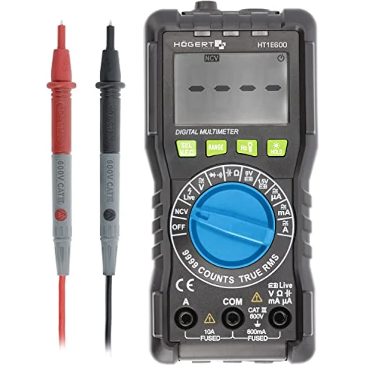 HÖGERT TECHNIK Digitales Multimeter HT203 mit TRUE RMS, NCV, VFC, LCD-Anzeige, 600 V Spannung, 10 A Strom, für Elektro, Kfz und Werkstatt – Bild 5