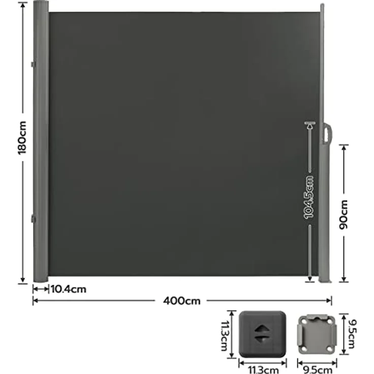 LARMNEE Alu-Seitenmarkise, ausziehbar 180 x 400 cm, Sichtschutz und Sonnenschutz, blickdicht, dunkelgrau – Bild 2