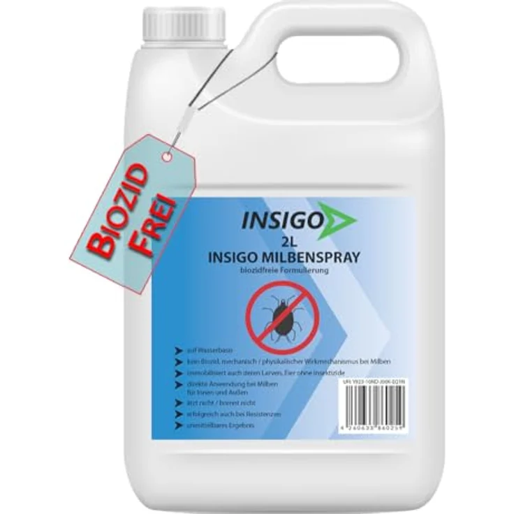 INSIGO Insektenspray Anti Milben-Spray, biozidfreie Formel auf Wasserbasis, geruchsarm, 2 l – Bild 1