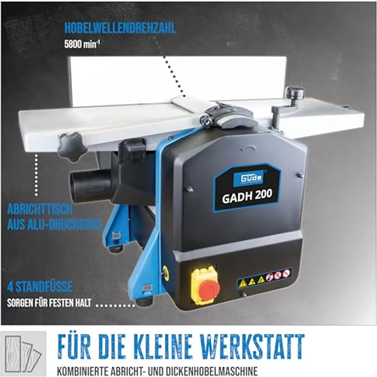 Güde 55440 Abricht- & Dickenhobel GADH 200 (Abrichttische aus Alu-Druckguss, Hobelwellenschutz, Überlastschalter) – Bild 2