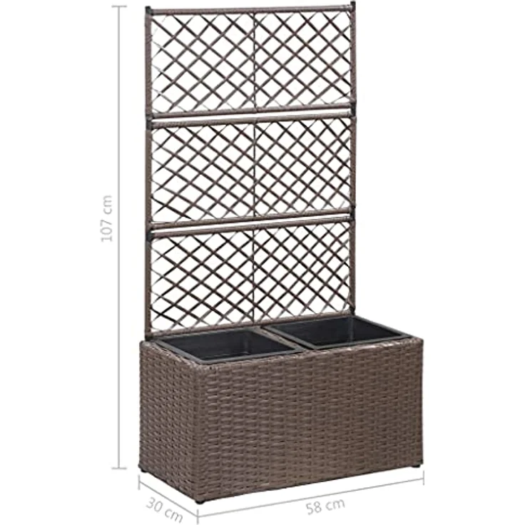 vidaXL Hochbeet mit Rankgitter 2 Töpfe 58×30×107cm Poly Rattan Braun – Bild 3